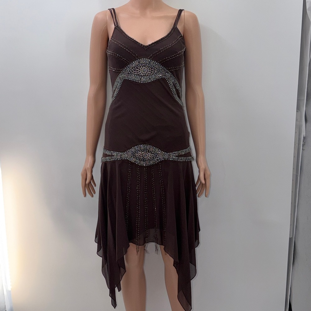 VTG Sue Wong 2 Brown Silk Grunge Fairy 1920s Gatsby Flapper Handkerchief Dress
